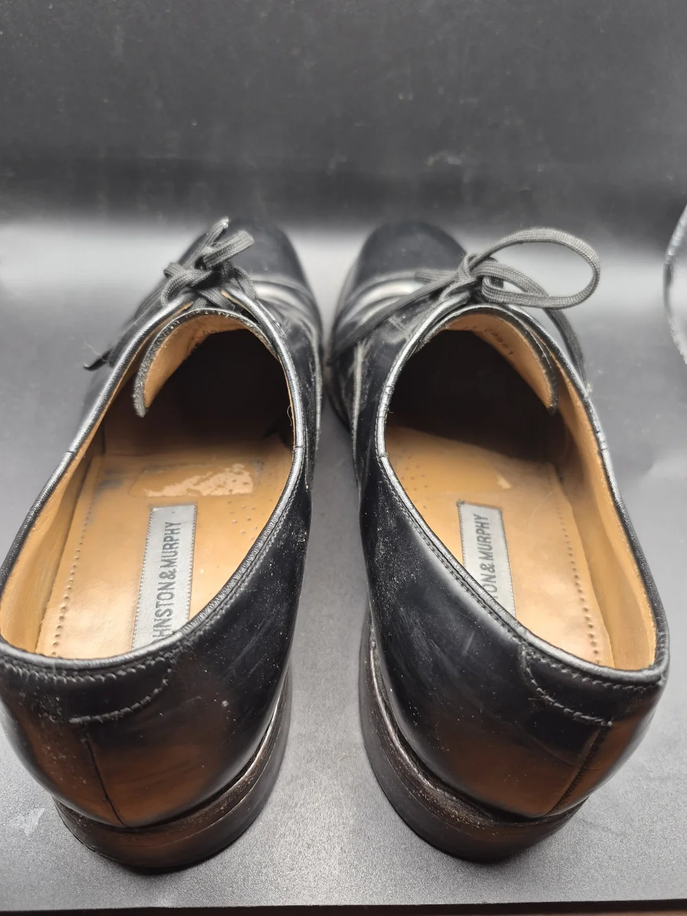 Johnston & Murphy Black Leather Cap-Toe Oxfords